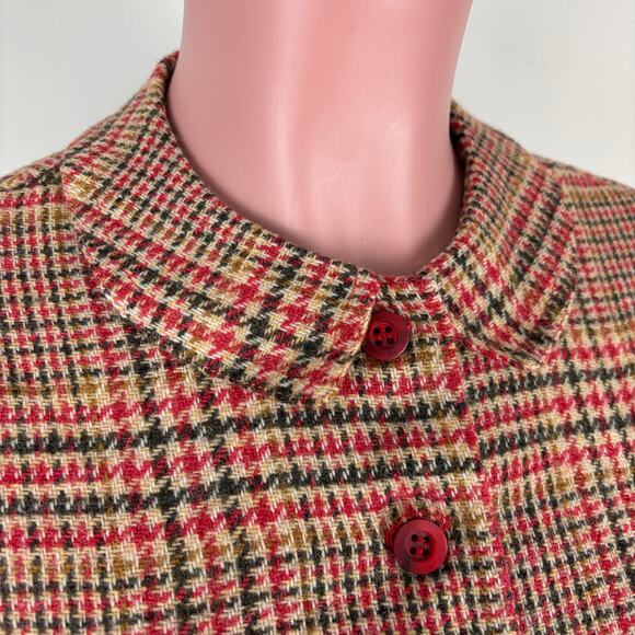 VINTAGE Dress *no label* modern size 6 or 8 houndstooth plaid red tan wool - Picture 7 of 11